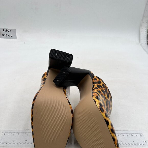 FSJ Women Closed Squared Toe Mules Slip On Chunky Mid High Heels Leopard Shoes - Picture 7 of 8